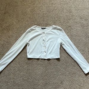 Shein white cardigan with pearl button details